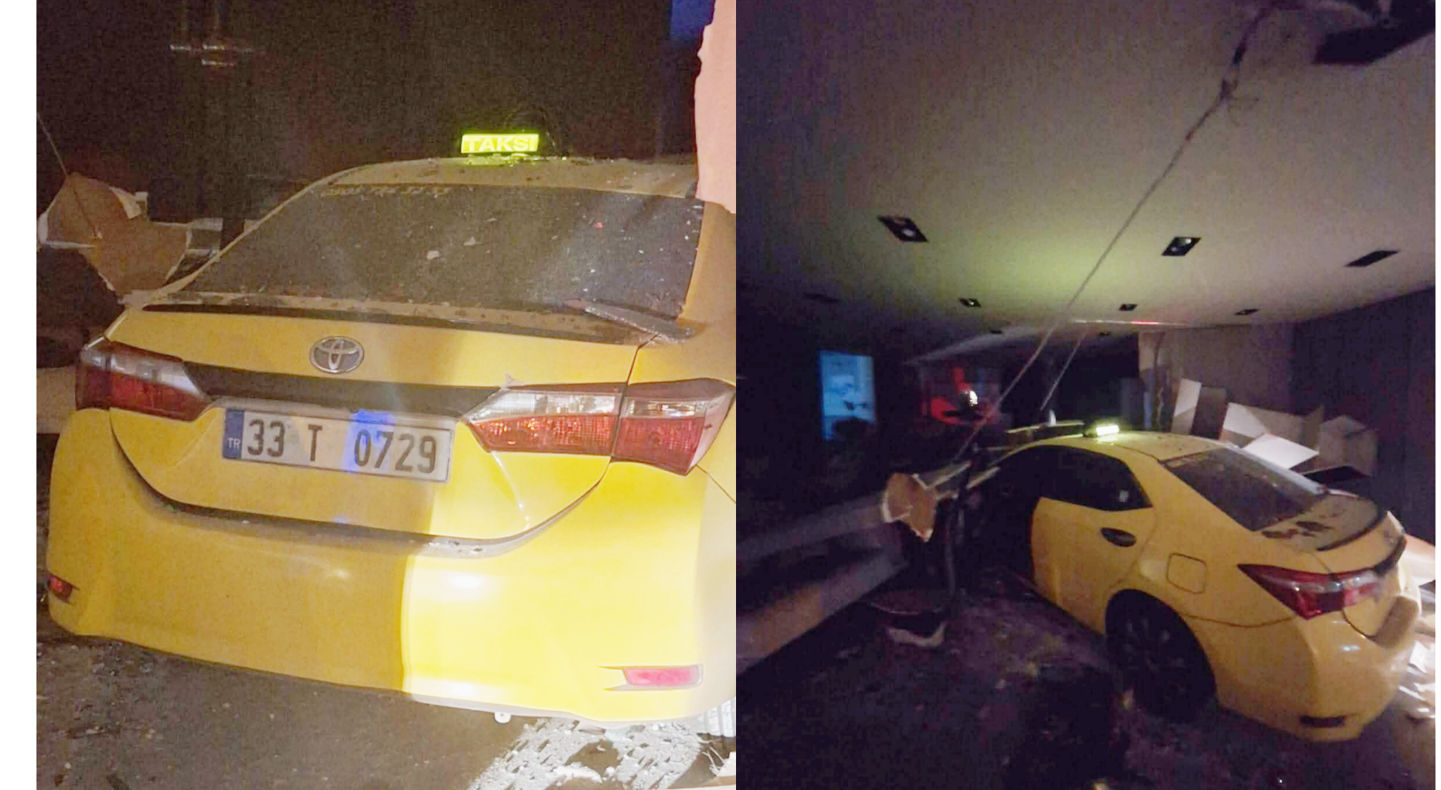 KONTROLDEN ÇIKAN TİCARİ TAKSİ MOTOSİKLETE ÇARPIP MAĞAZAYA DALDI